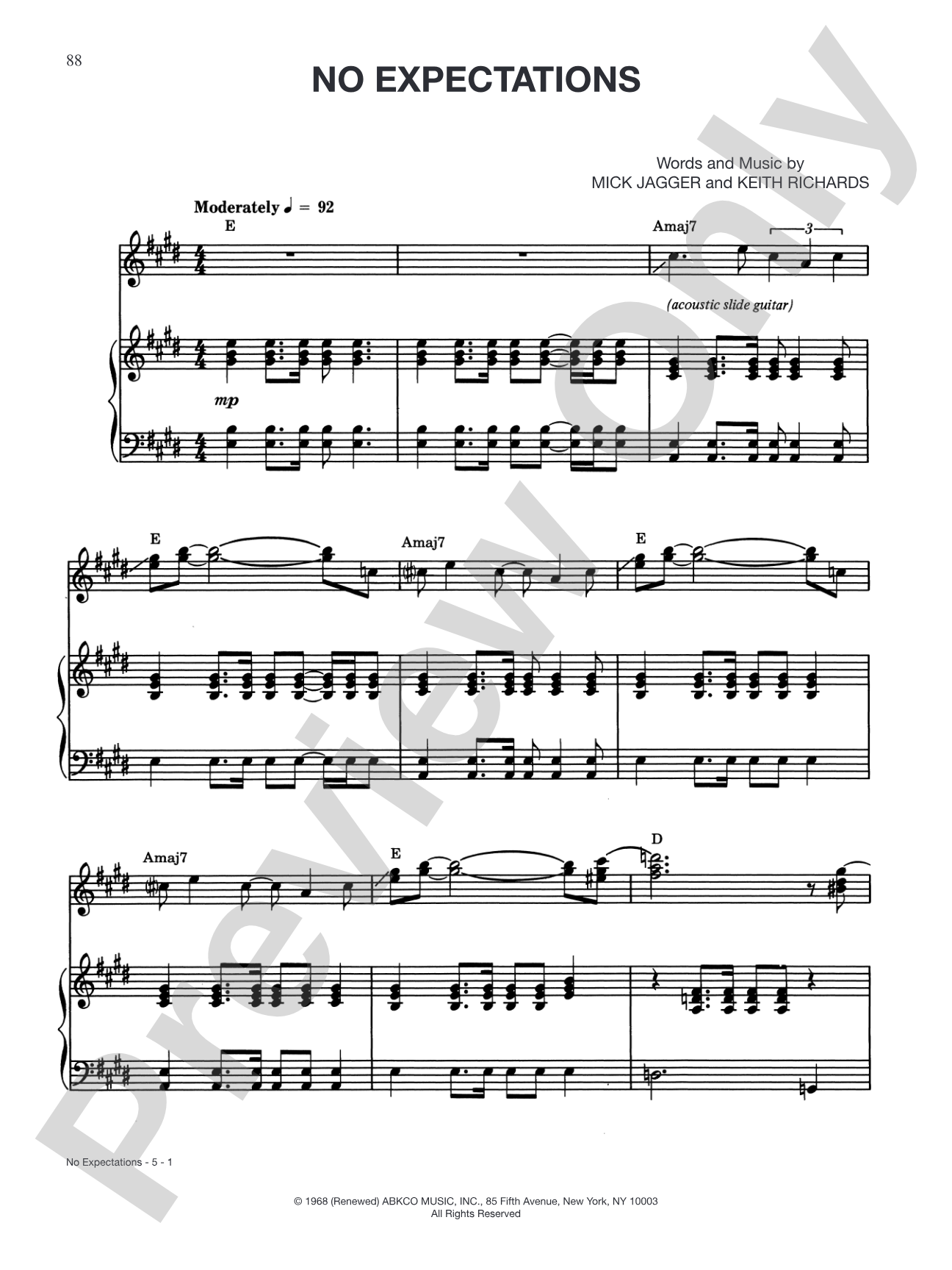 No Expectations: Piano/Vocal/Chords