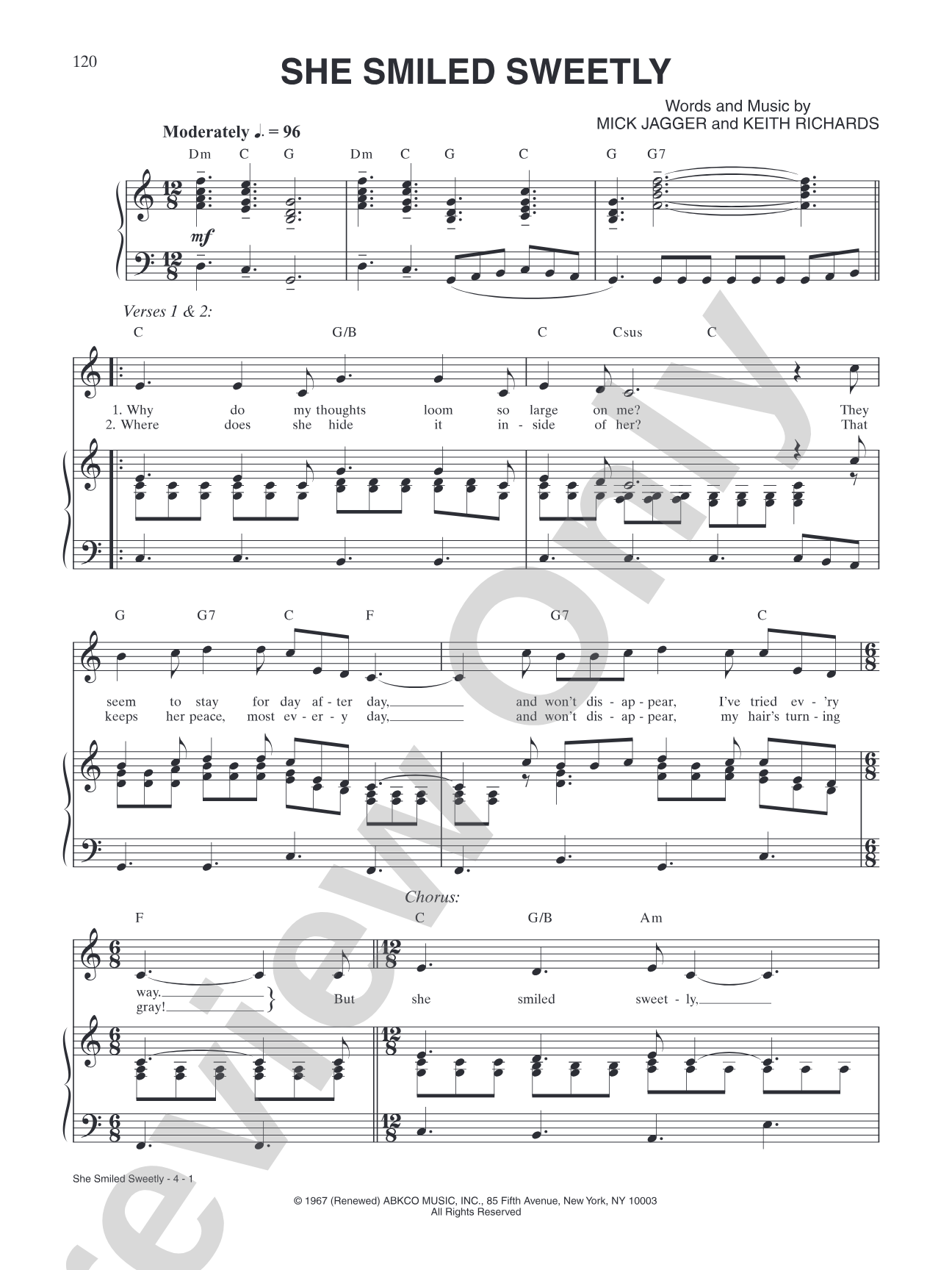 She Smiled Sweetly: Piano/Vocal/Chords