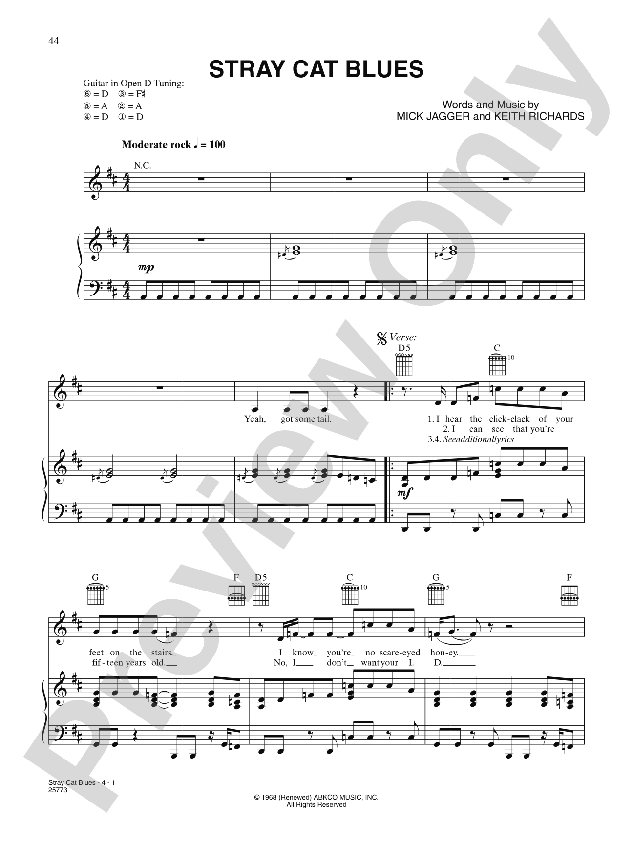 Stray Cat Blues: Piano/Vocal/Chords