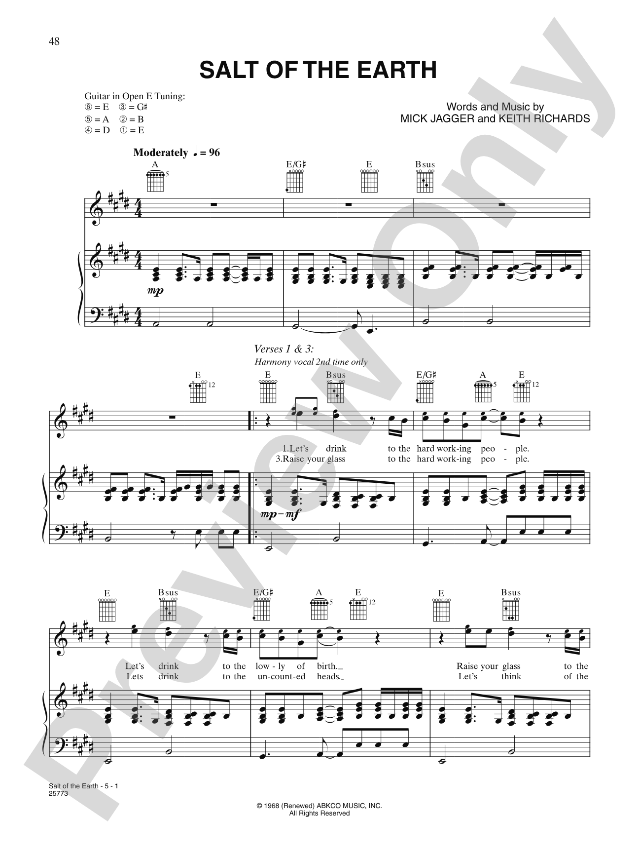 Salt of the Earth: Piano/Vocal/Chords
