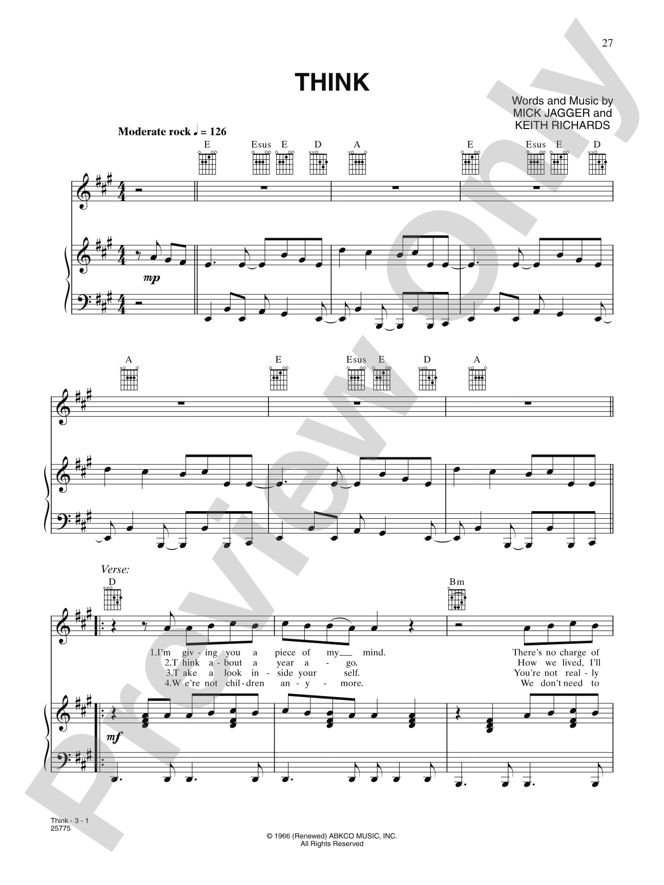 Think: Piano/Vocal/Chords