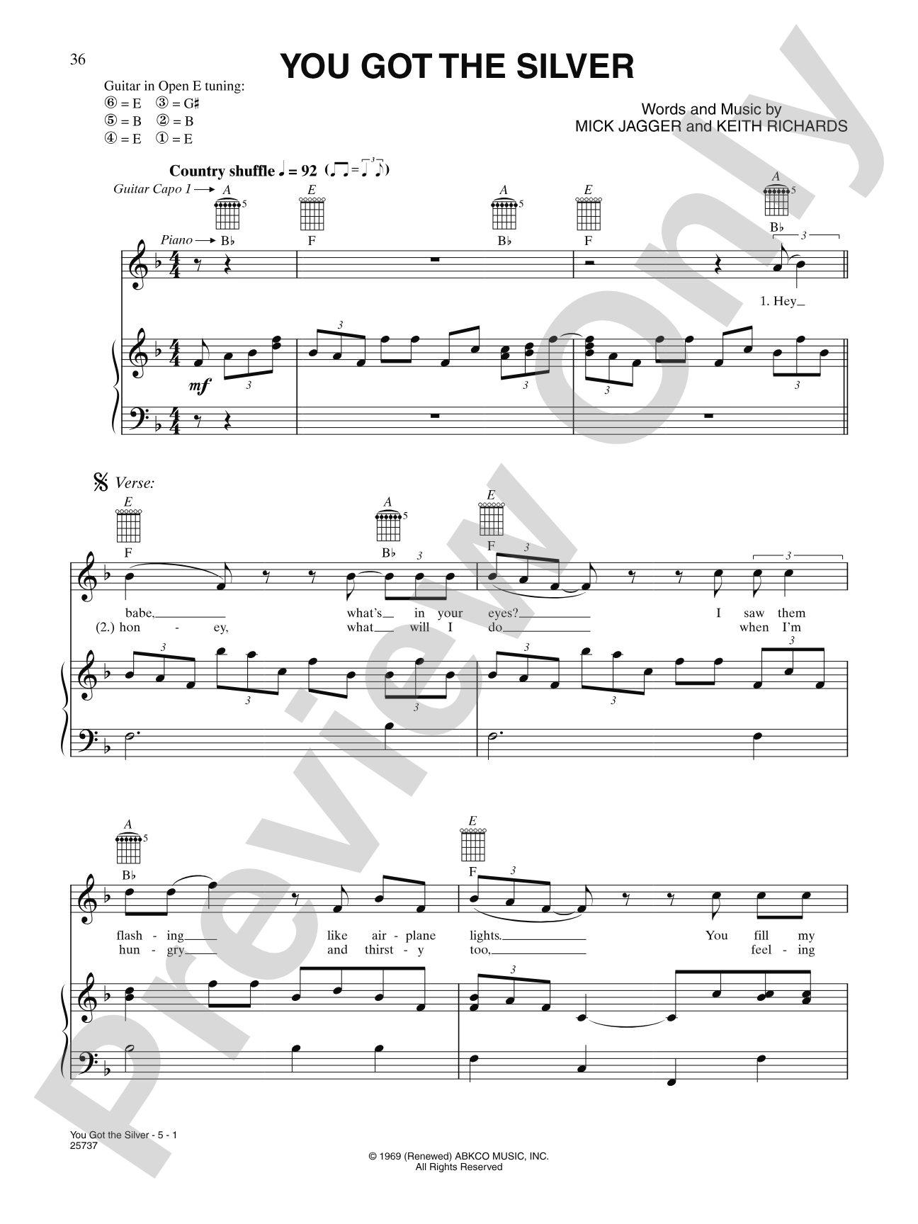 You Got the Silver: Piano/Vocal/Chords