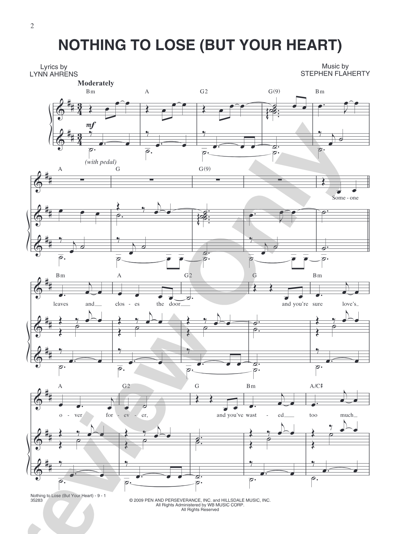 Nothing to Lose (but your heart): Piano/Vocal/Chords