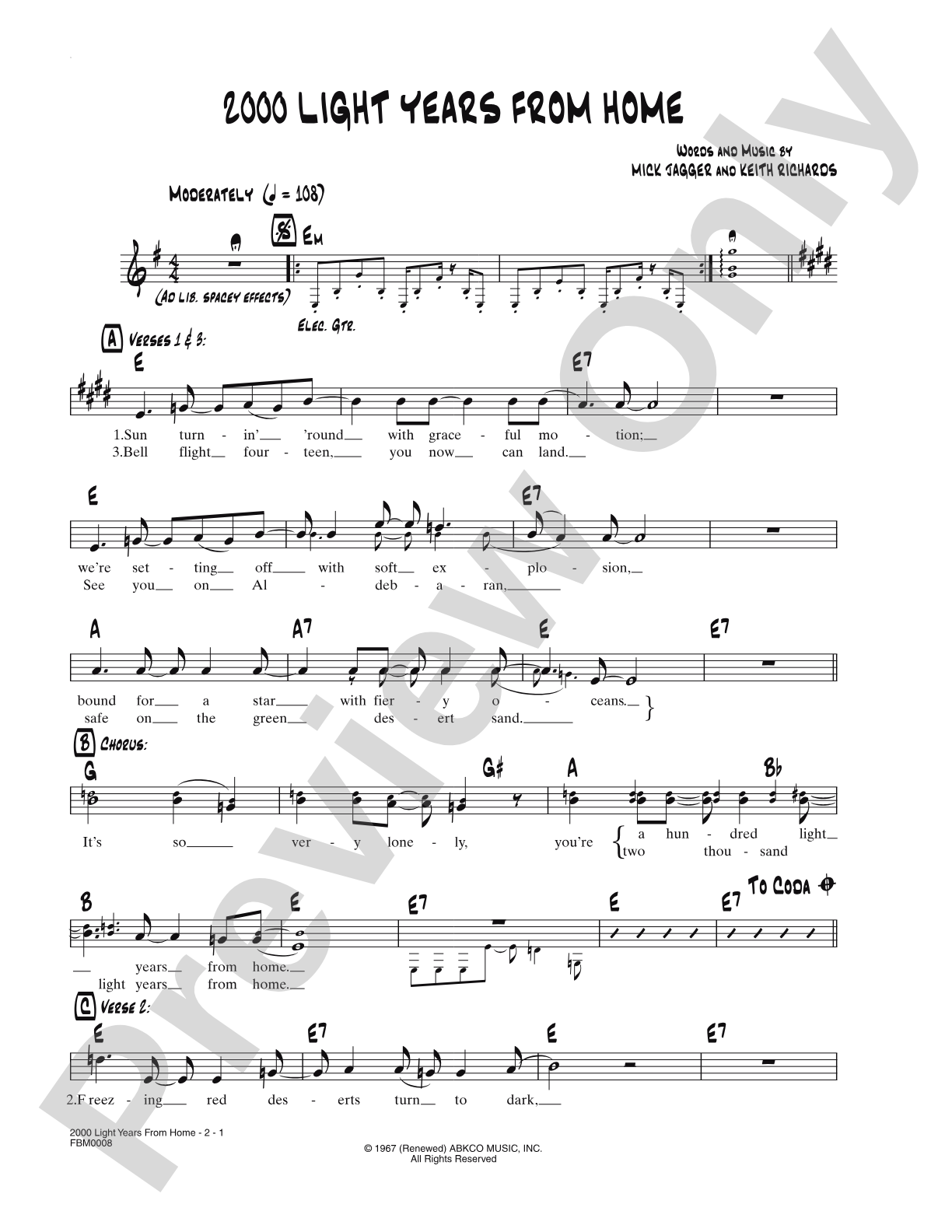 2000 Light Years From Home: Lead Sheet
