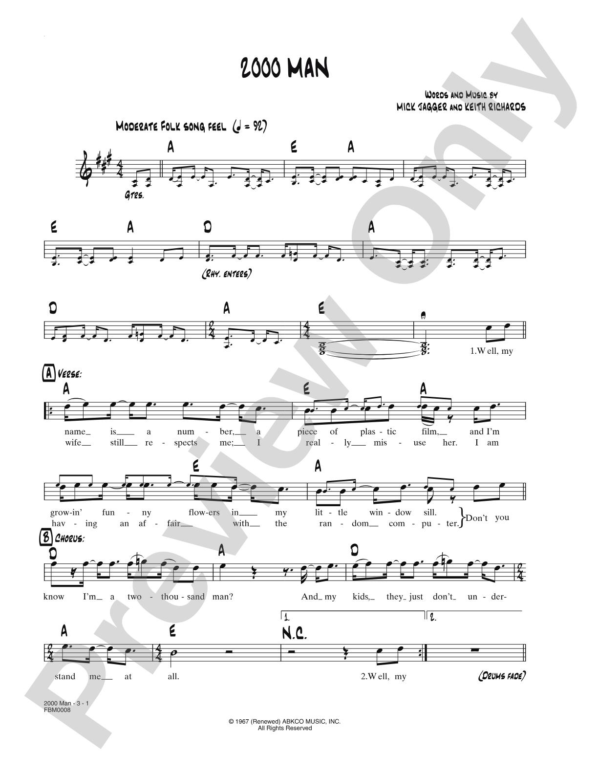 2000 Man: Lead Sheet