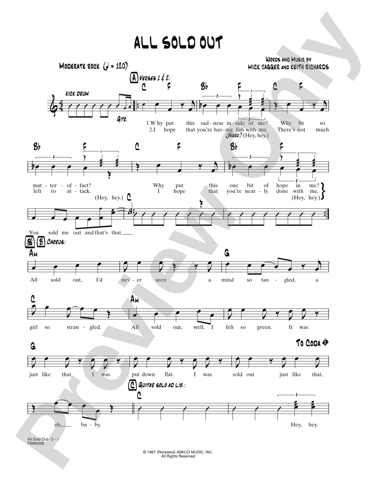 All Sold Out: Lead Sheet