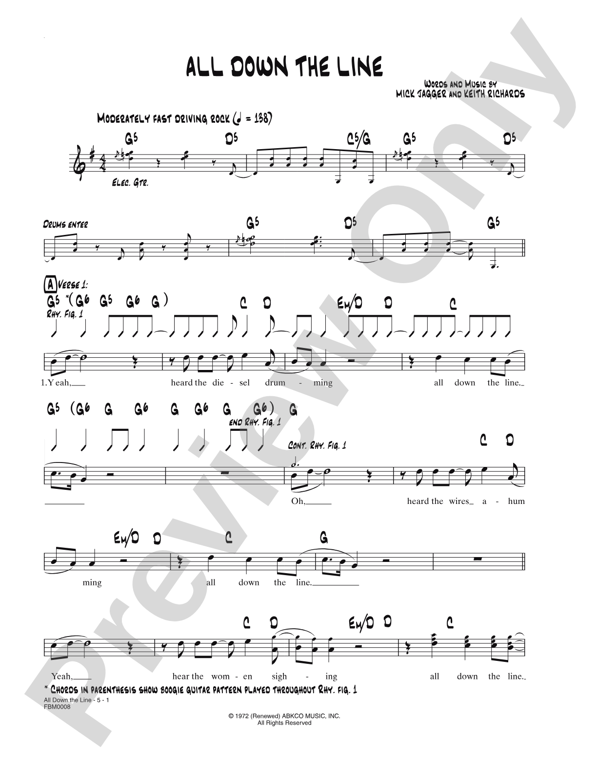 All Down the Line: Lead Sheet