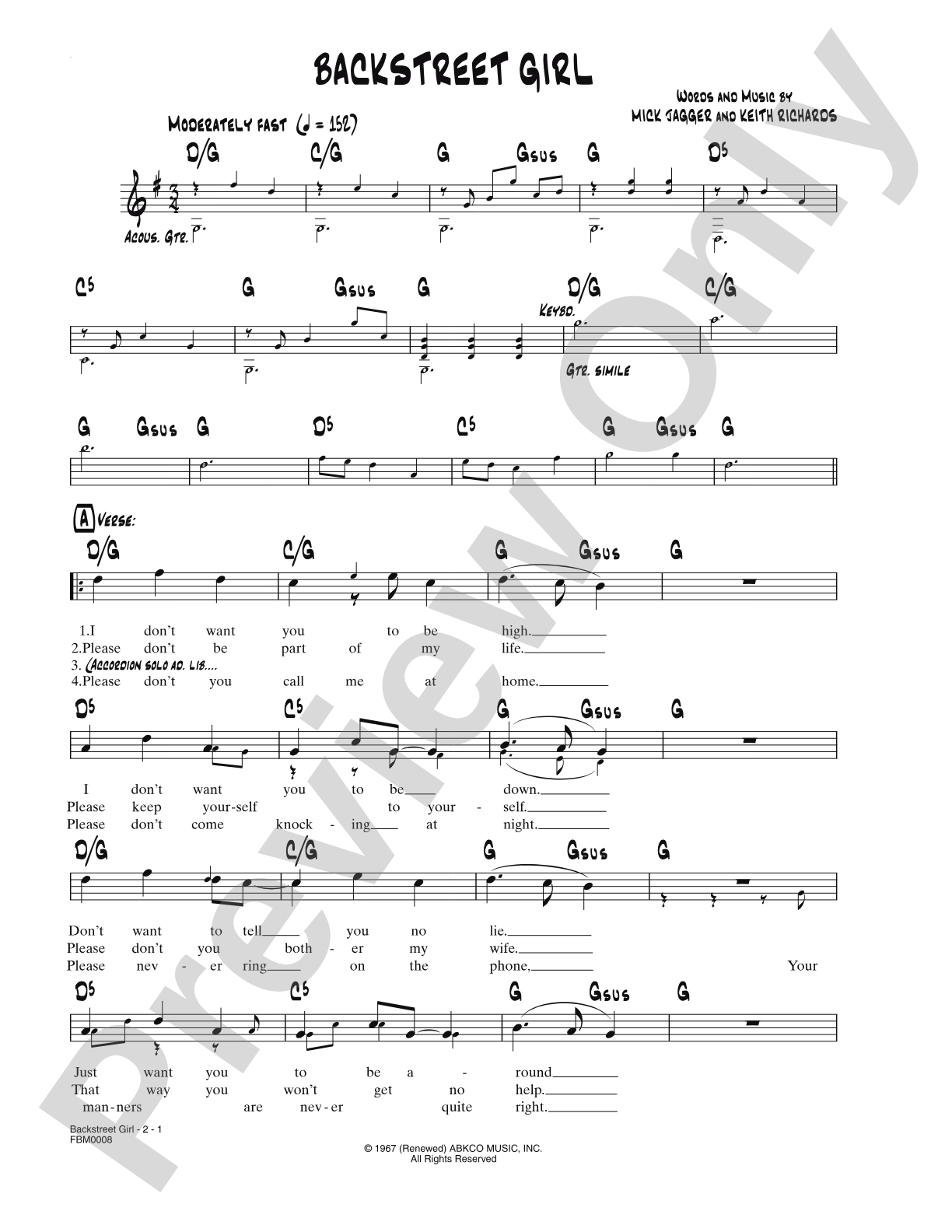 Backstreet Girl: Lead Sheet