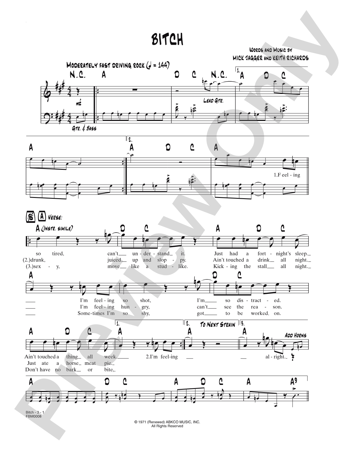 Bitch: Lead Sheet