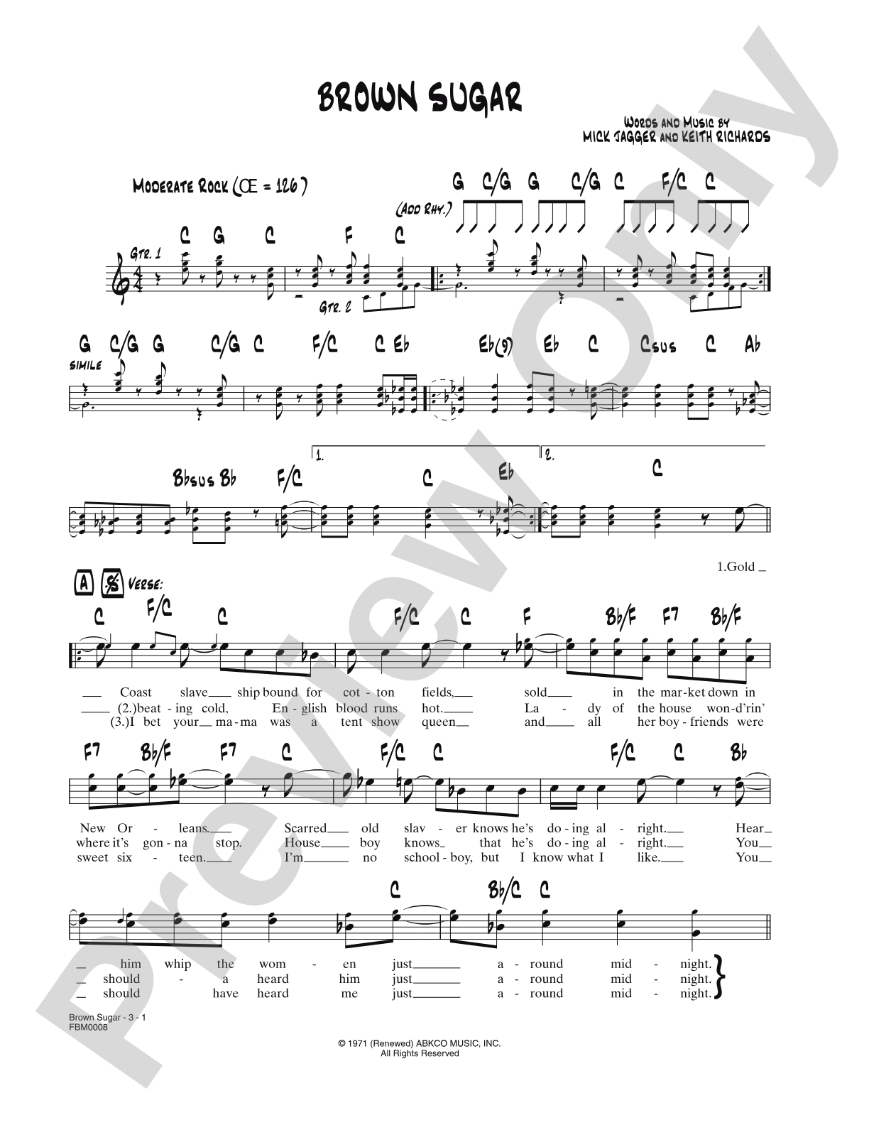 Brown Sugar: Lead Sheet
