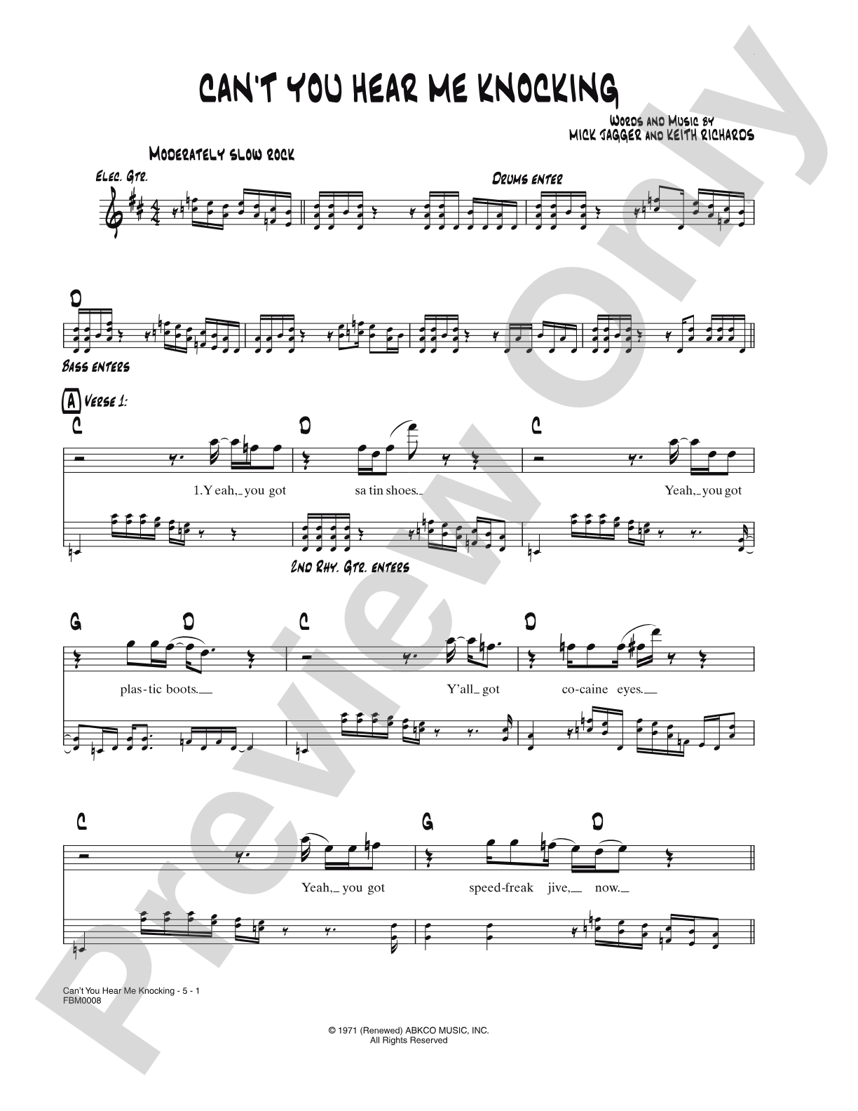 Can't You Hear Me Knocking: Lead Sheet