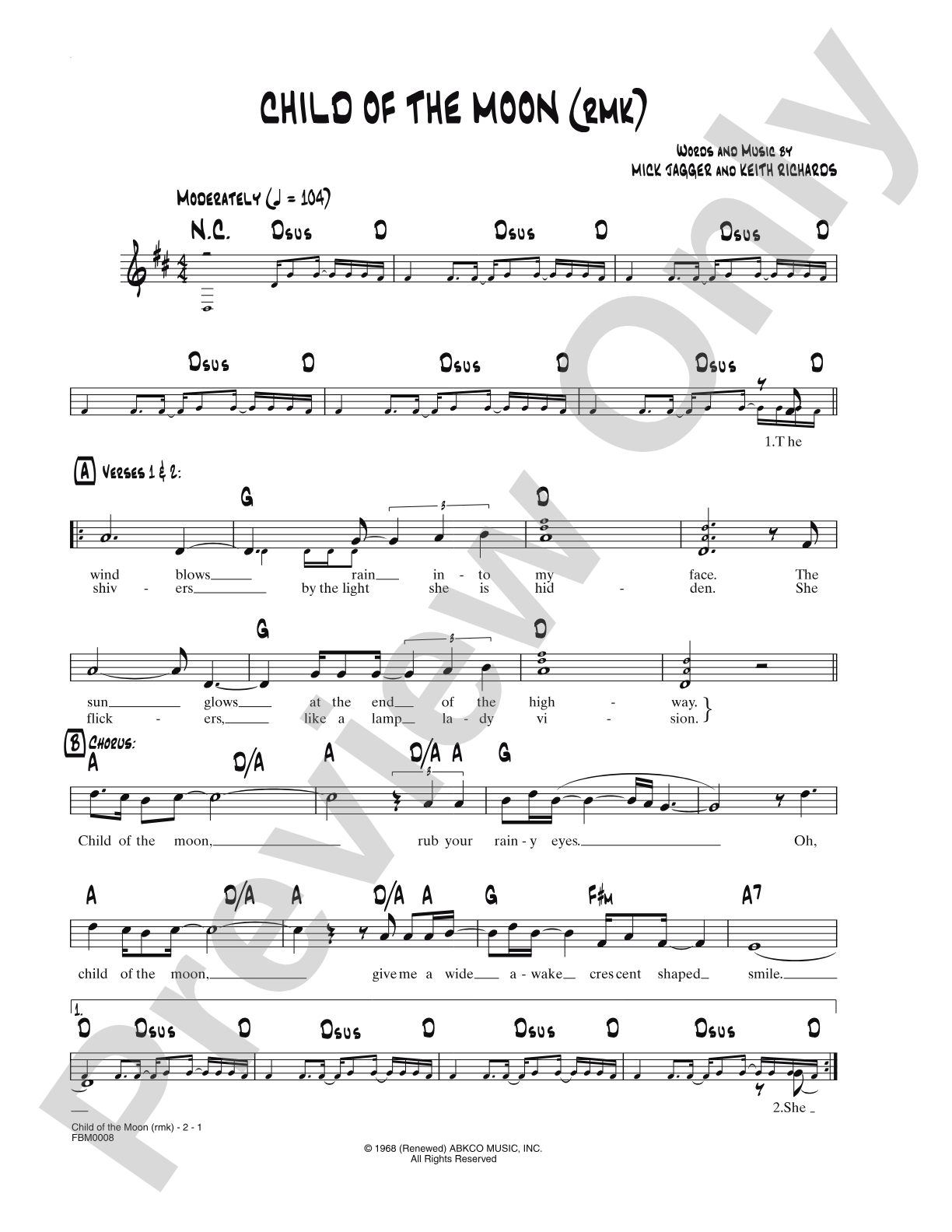 Child of the Moon: Lead Sheet