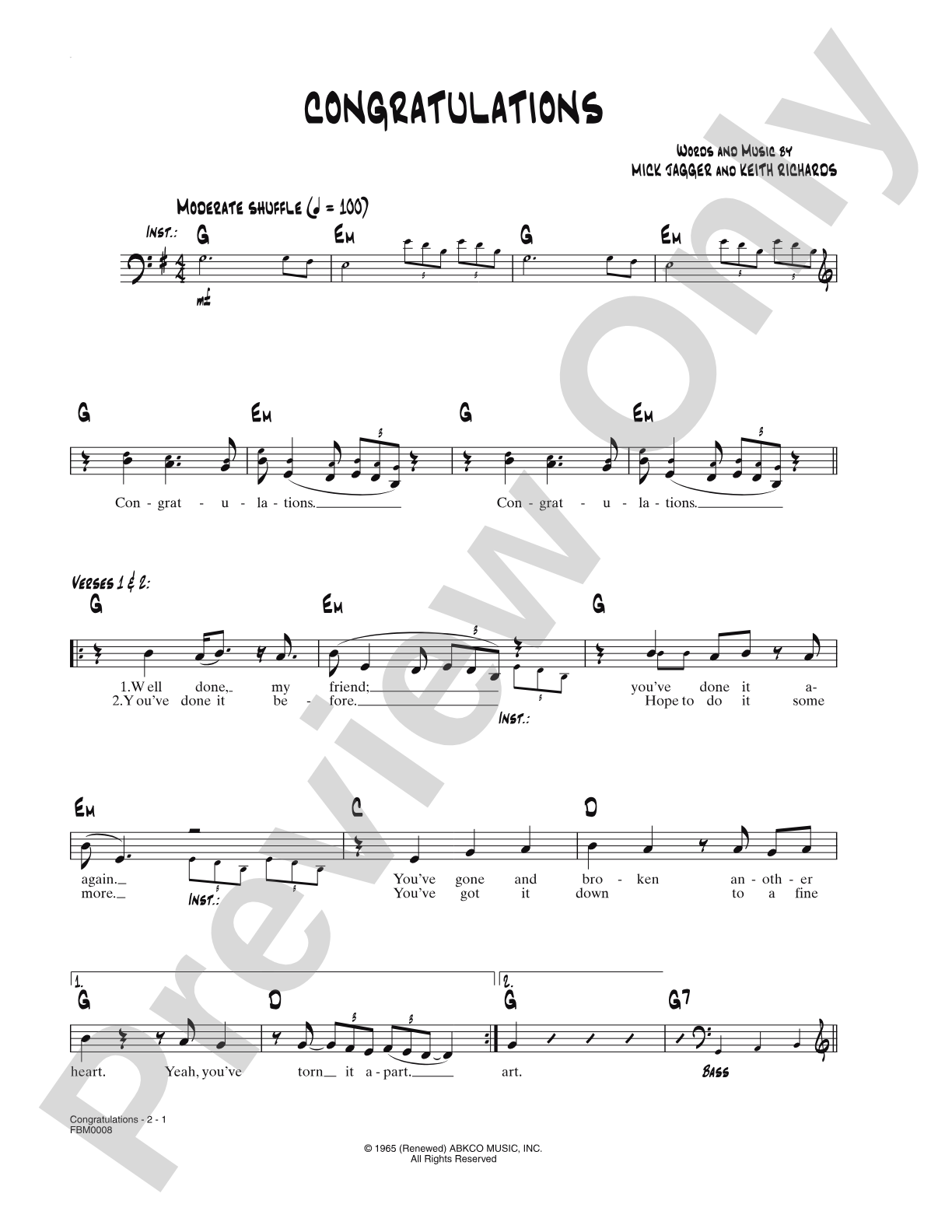 Congratulations: Lead Sheet