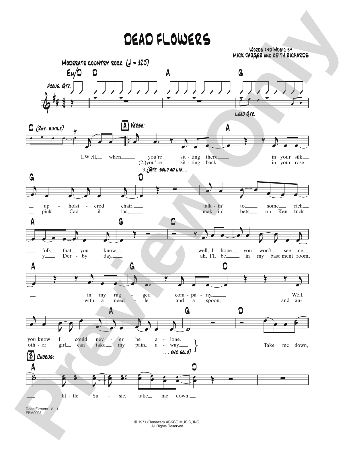 Dead Flowers: Lead Sheet