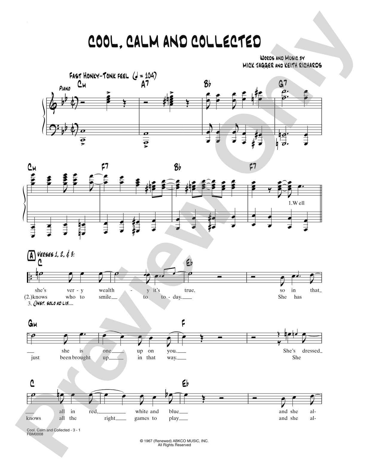 Cool, Calm and Collected: Lead Sheet