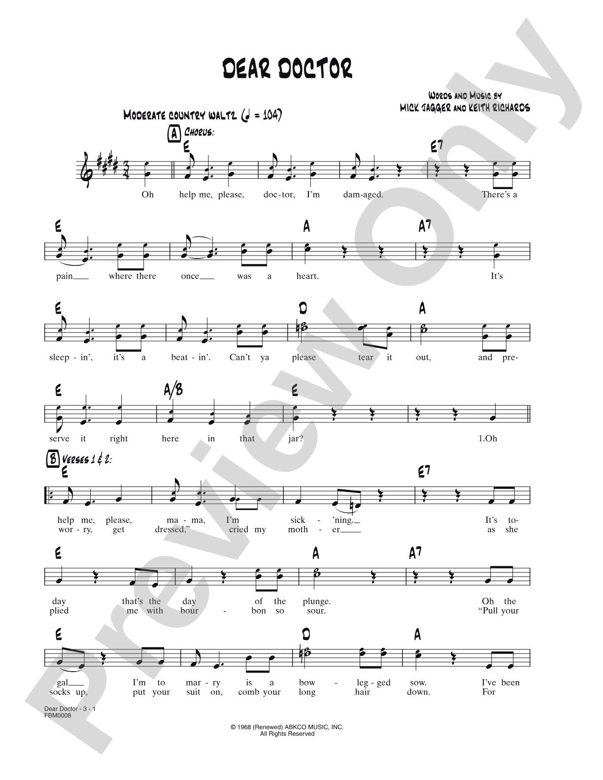 Dear Doctor: Lead Sheet