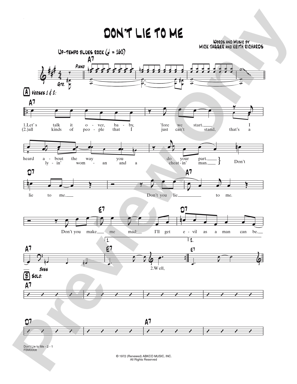 Don't Lie to Me: Lead Sheet