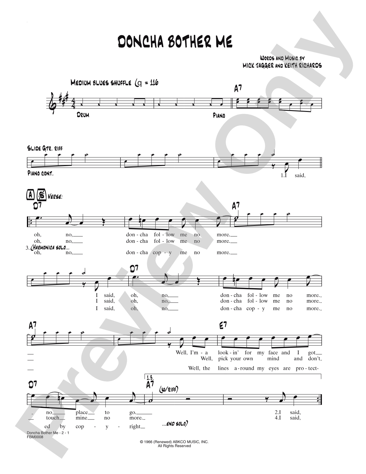 Doncha Bother Me: Lead Sheet