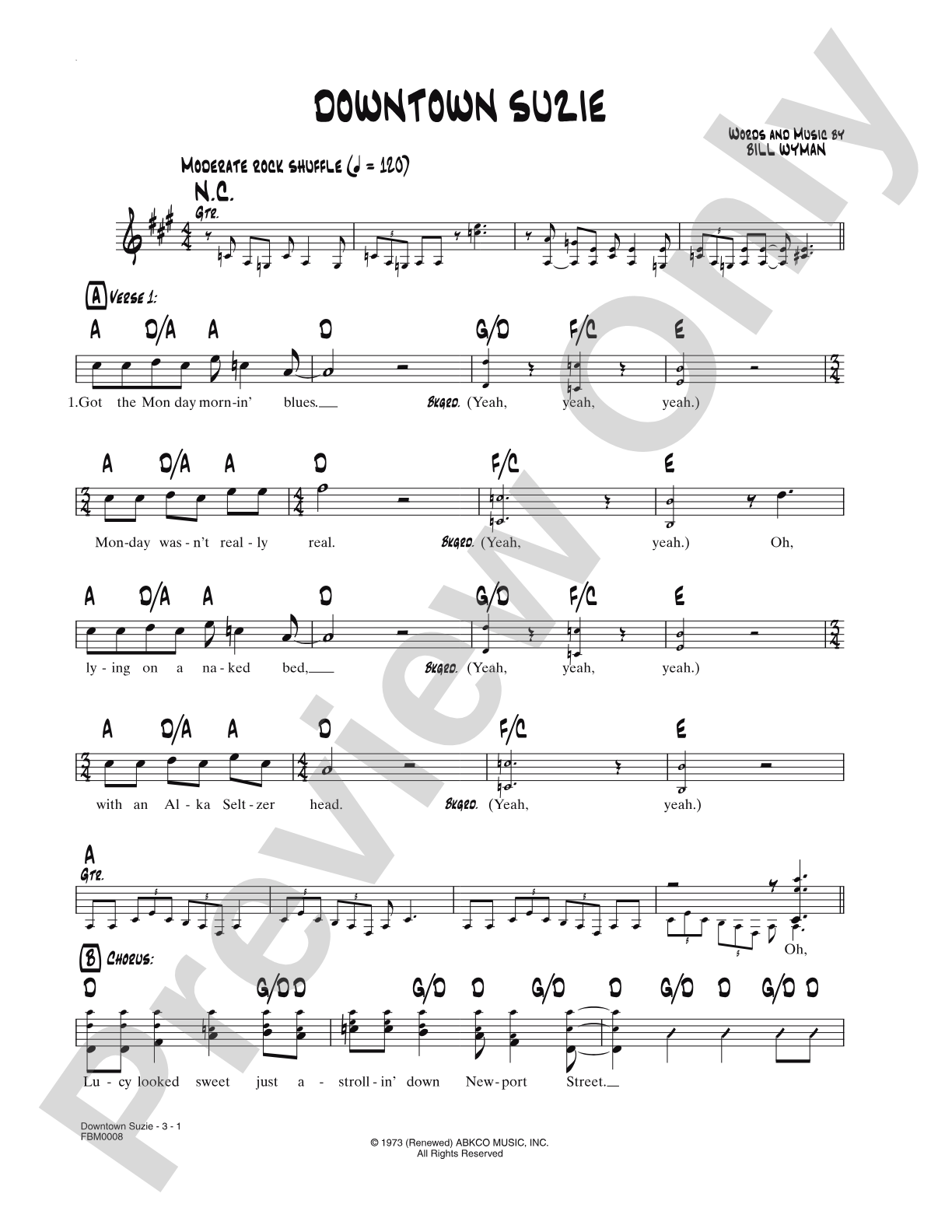 Downtown Suzie: Lead Sheet