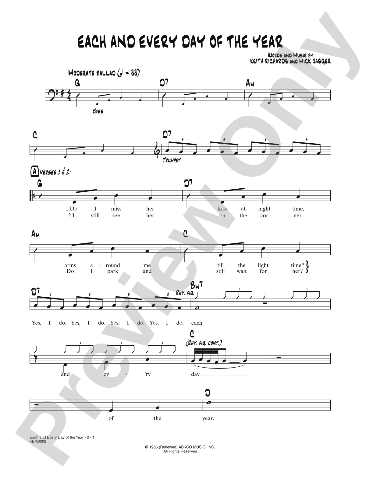 Each and Every Day of the Year: Lead Sheet