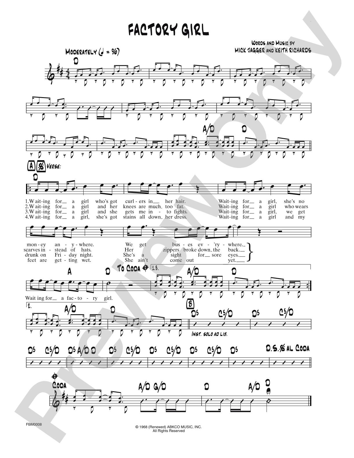 Factory Girl: Lead Sheet