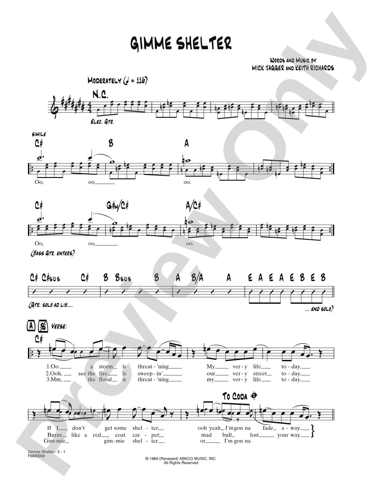 Gimme Shelter: Lead Sheet