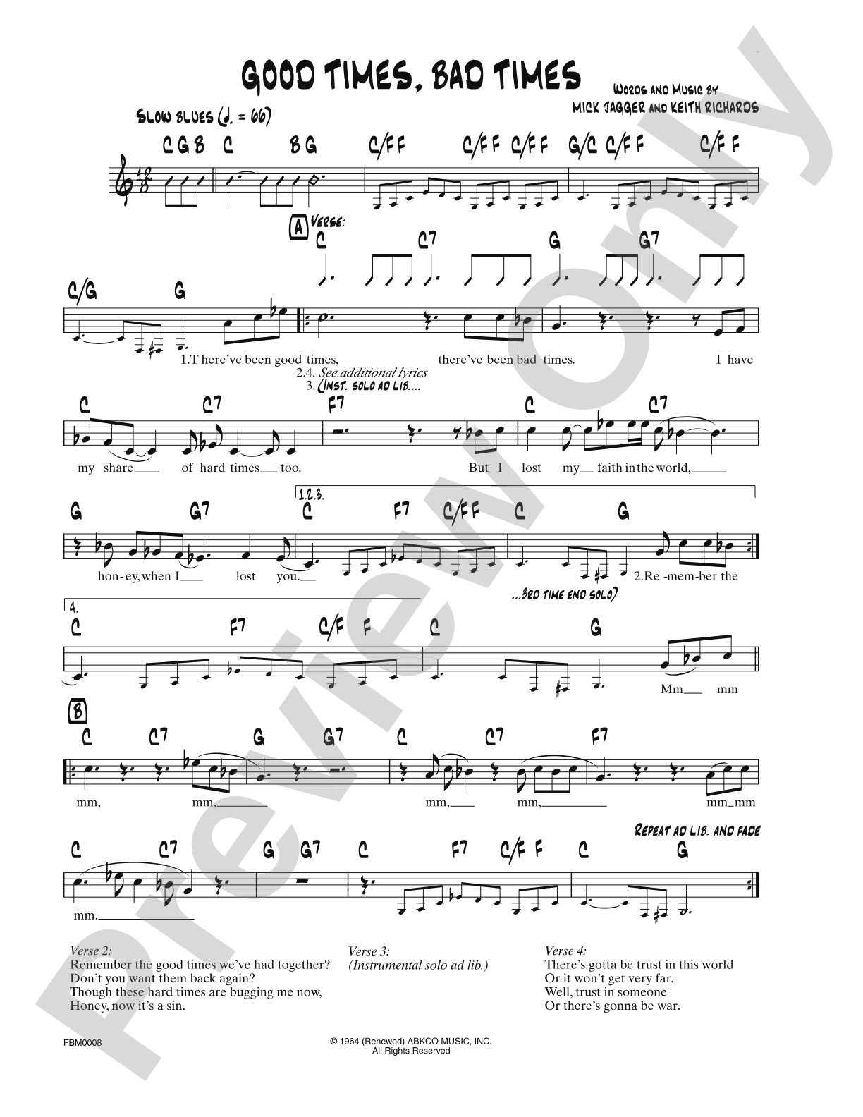 Good Times, Bad Times: Lead Sheet