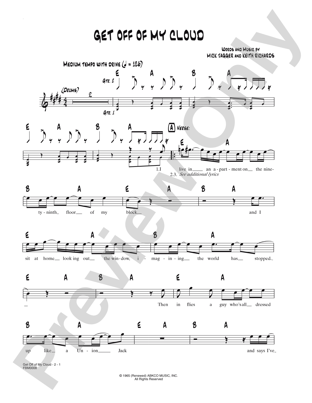 Get Off of My Cloud: Lead Sheet