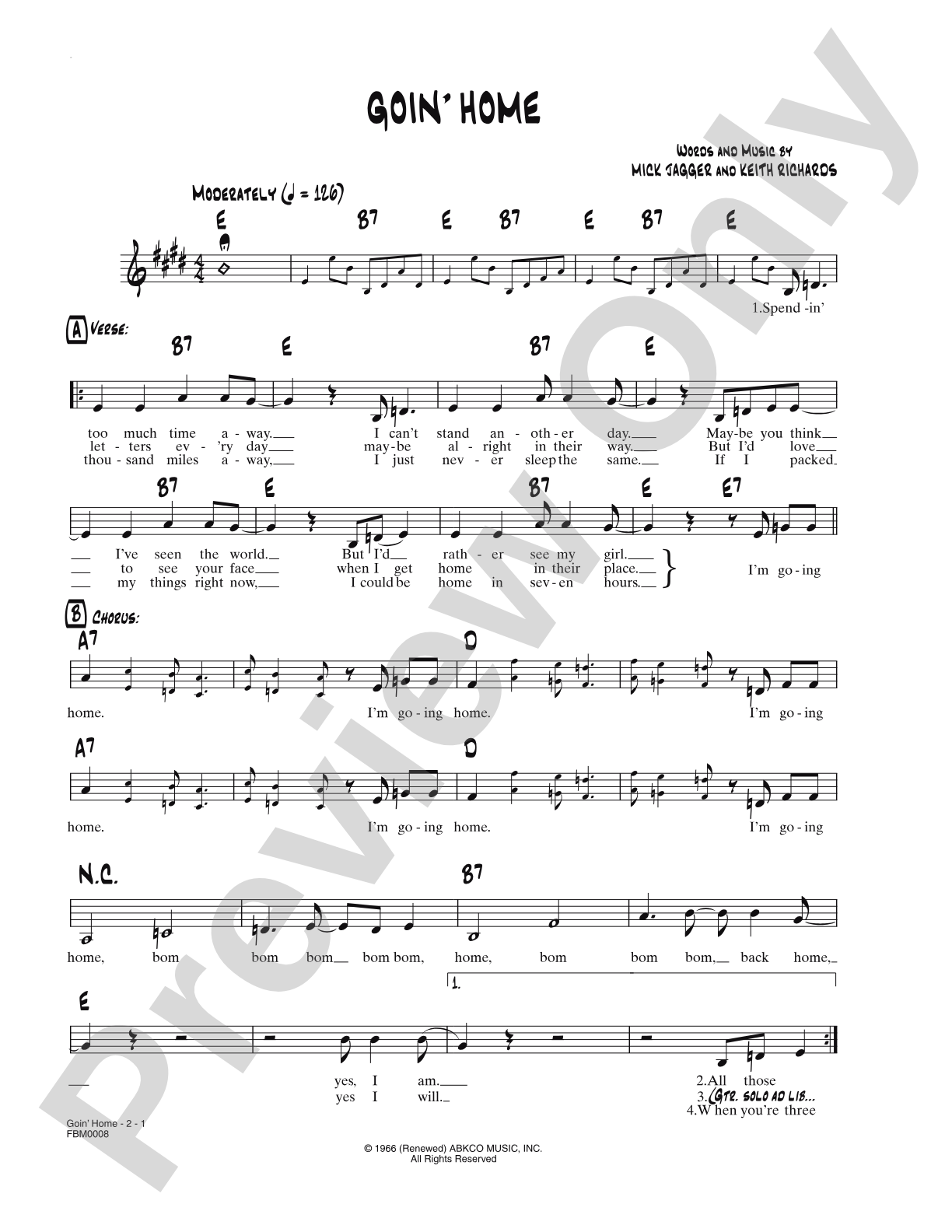 Goin' Home: Lead Sheet