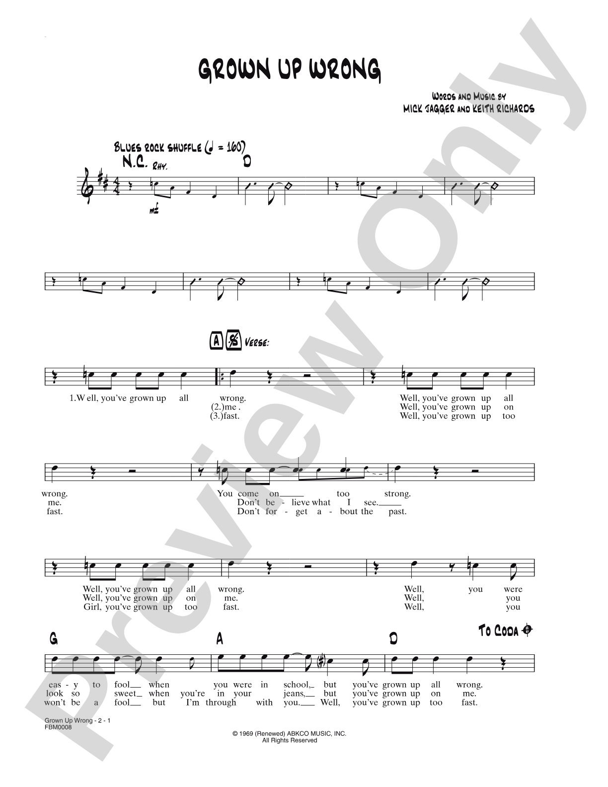 Grown Up Wrong: Lead Sheet