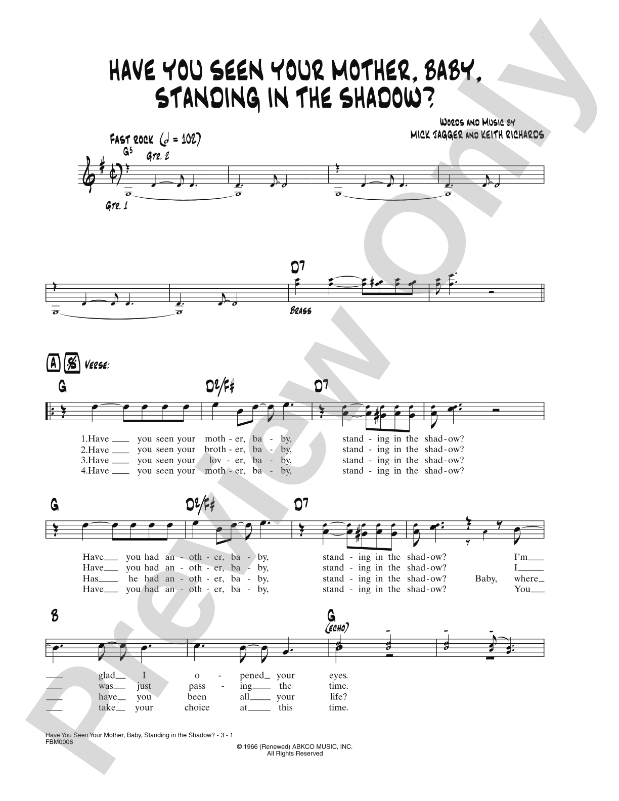 Have You Seen Your Mother, Baby, Standing in the Shadow?: Lead Sheet