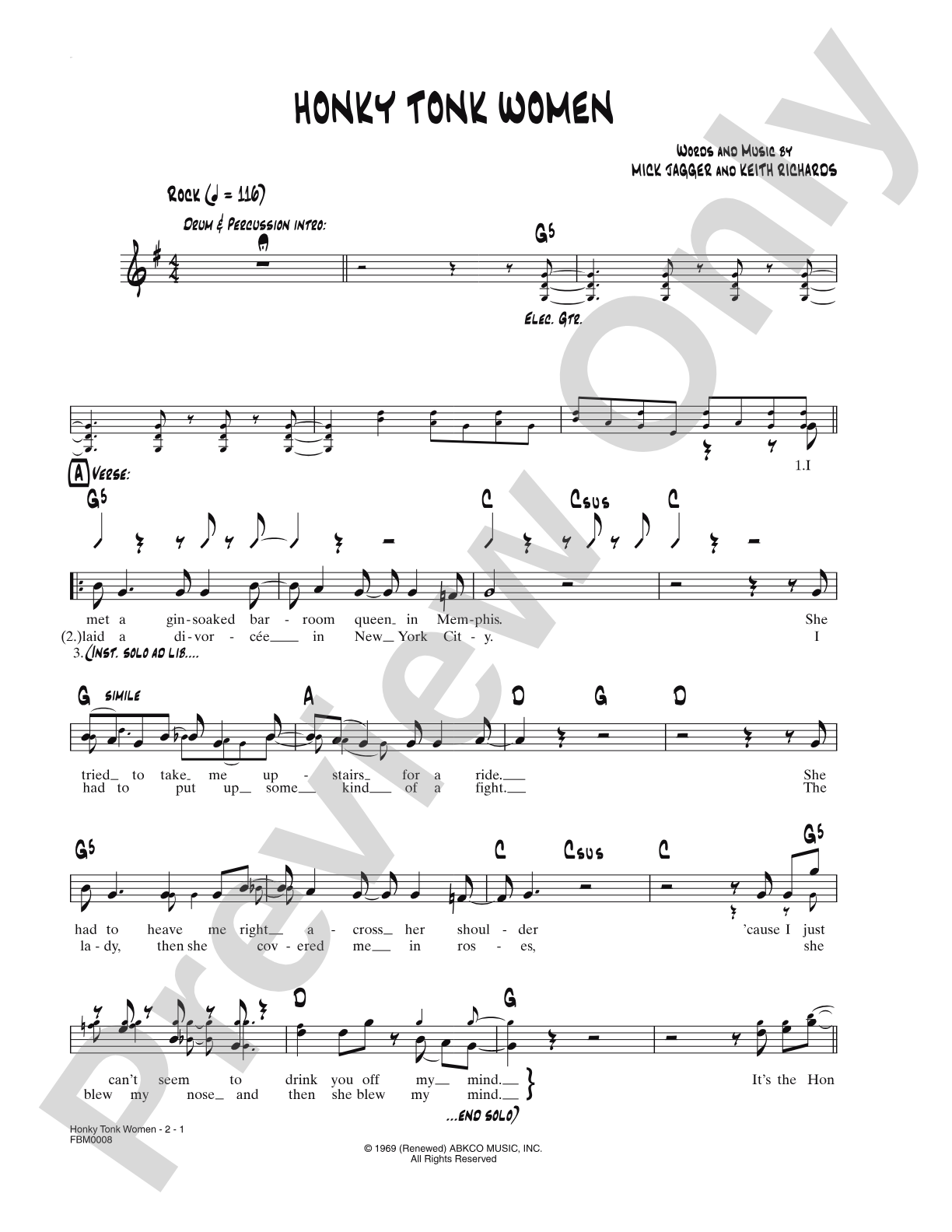Honky Tonk Women: Lead Sheet