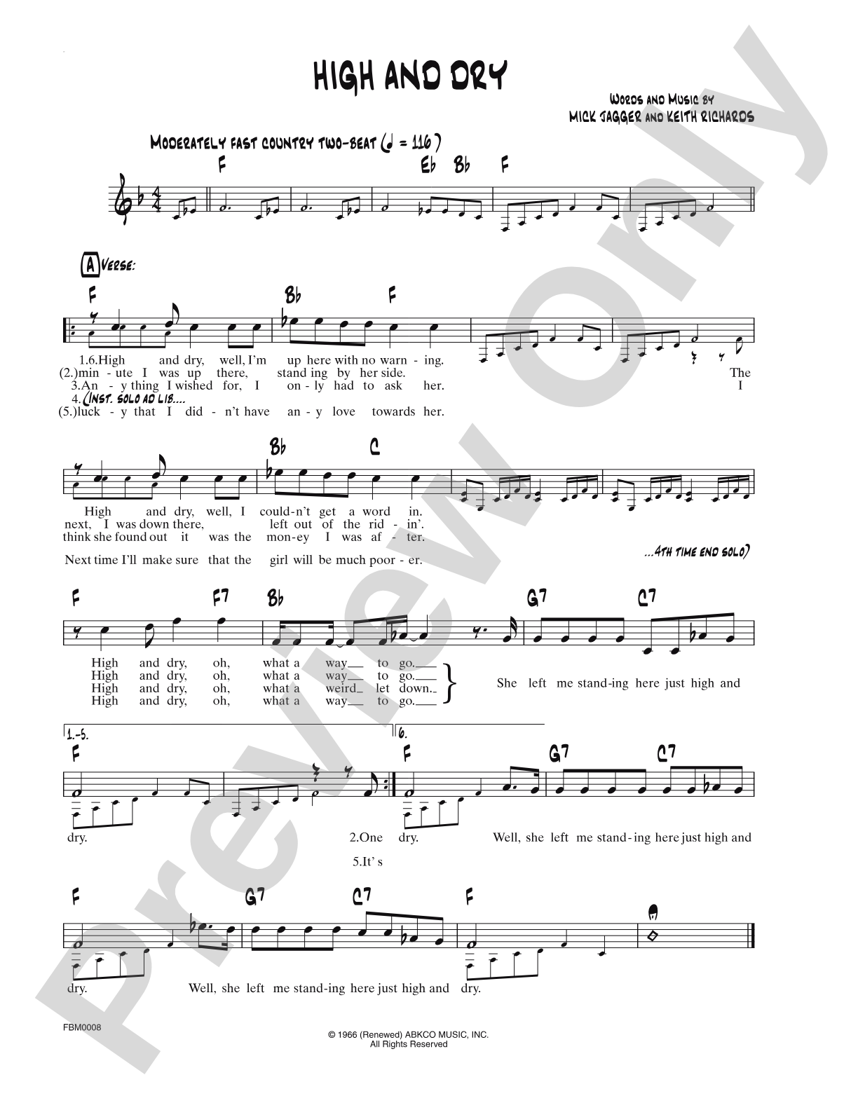 High and Dry: Lead Sheet