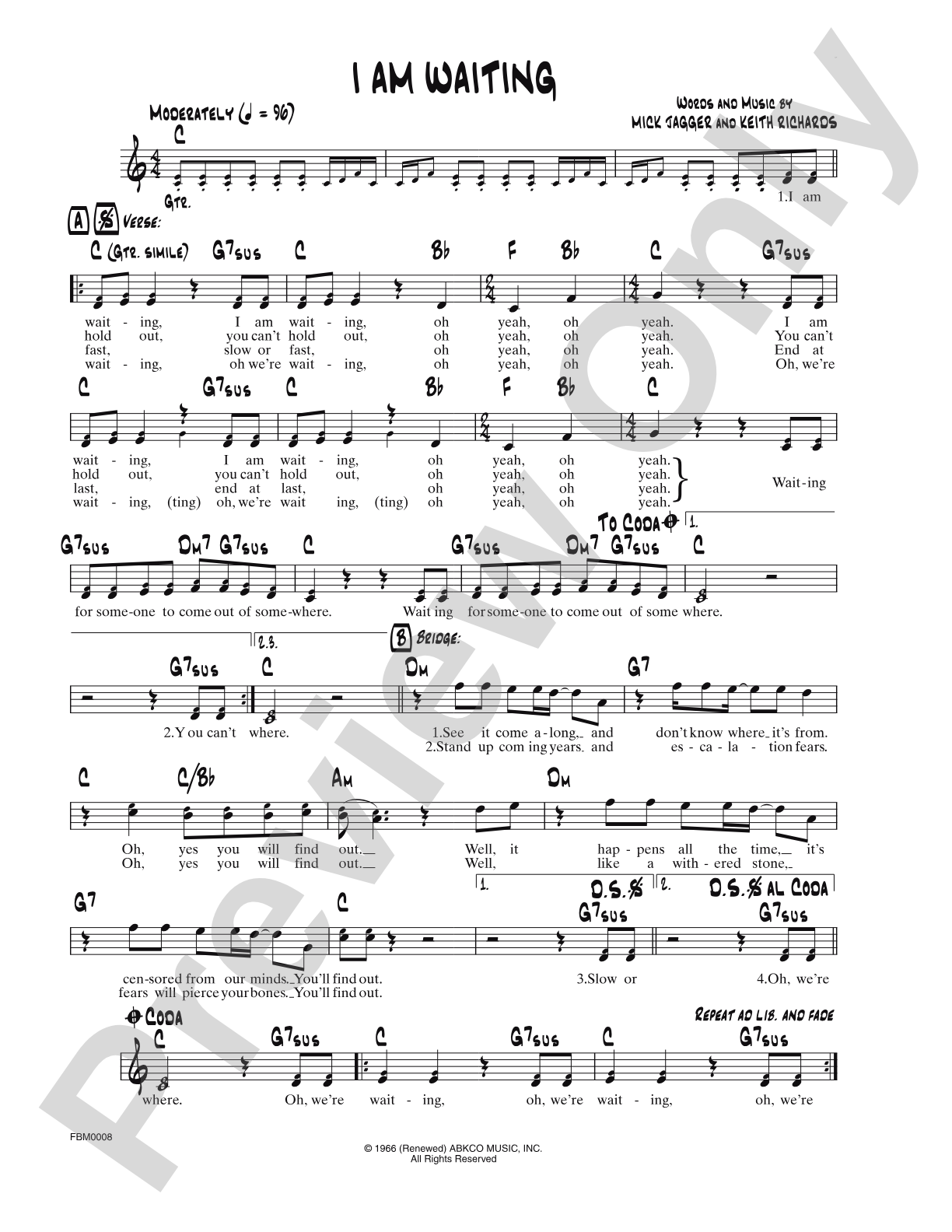 I Am Waiting: Lead Sheet