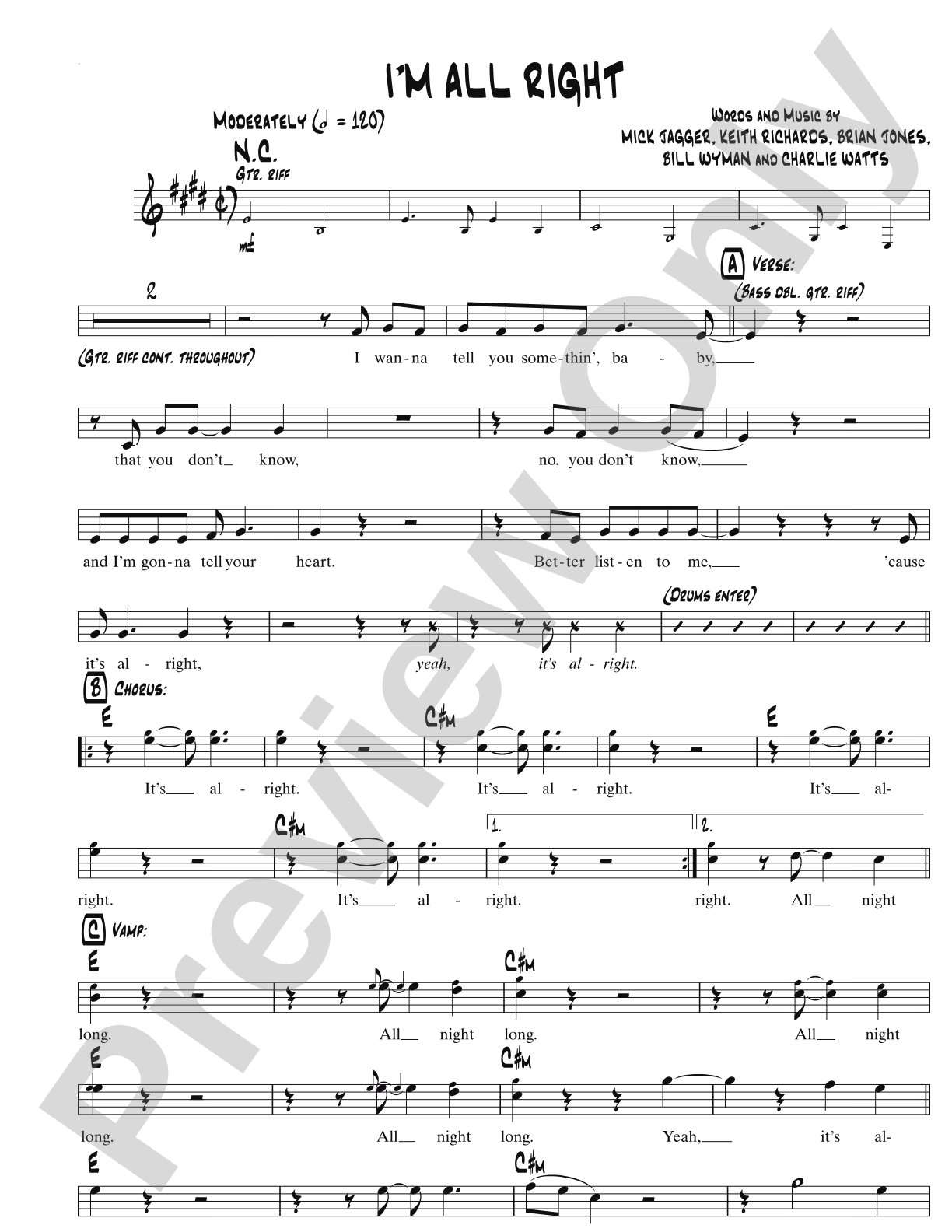 I'm All Right: Lead Sheet