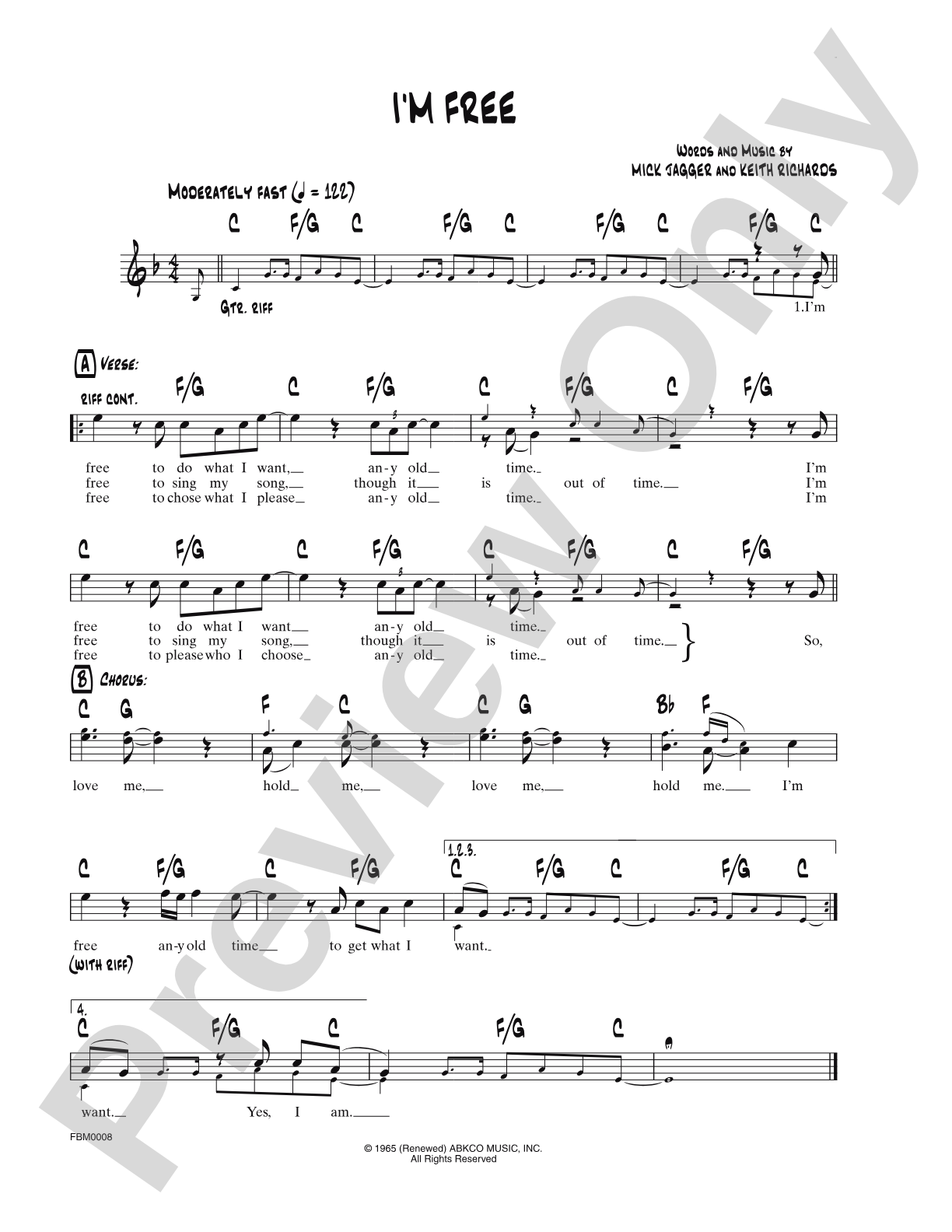 I'm Free: Lead Sheet