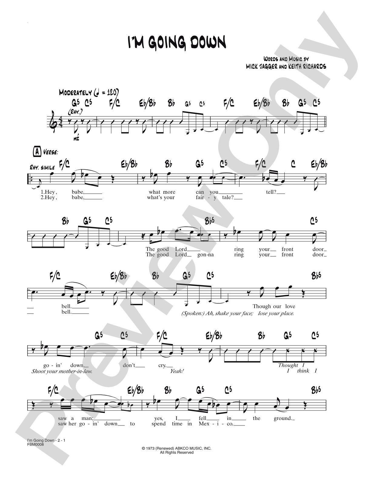 I'm Going Down: Lead Sheet