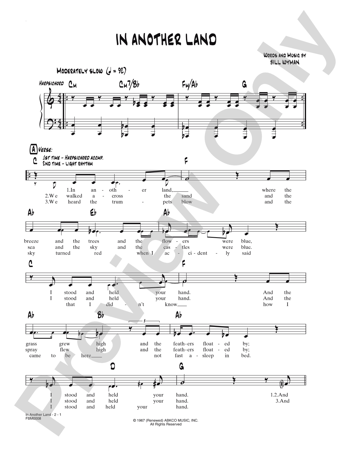 In Another Land: Lead Sheet