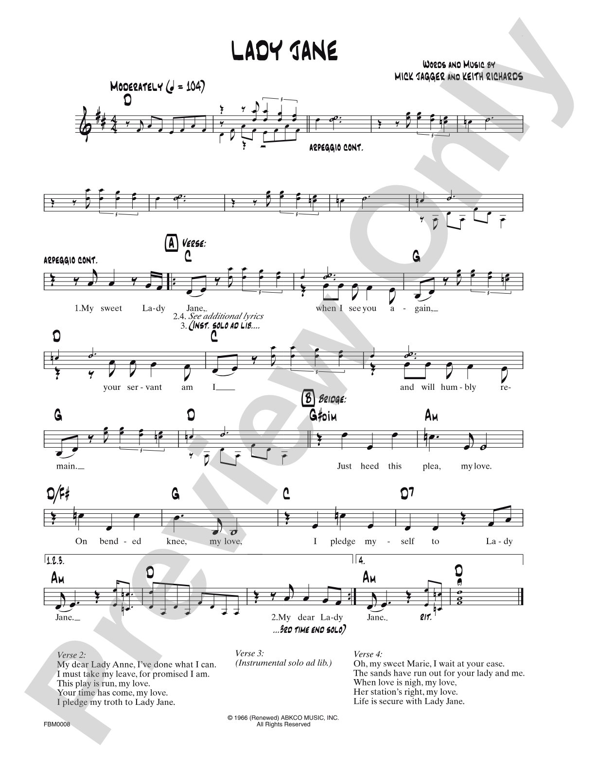 Lady Jane: Lead Sheet