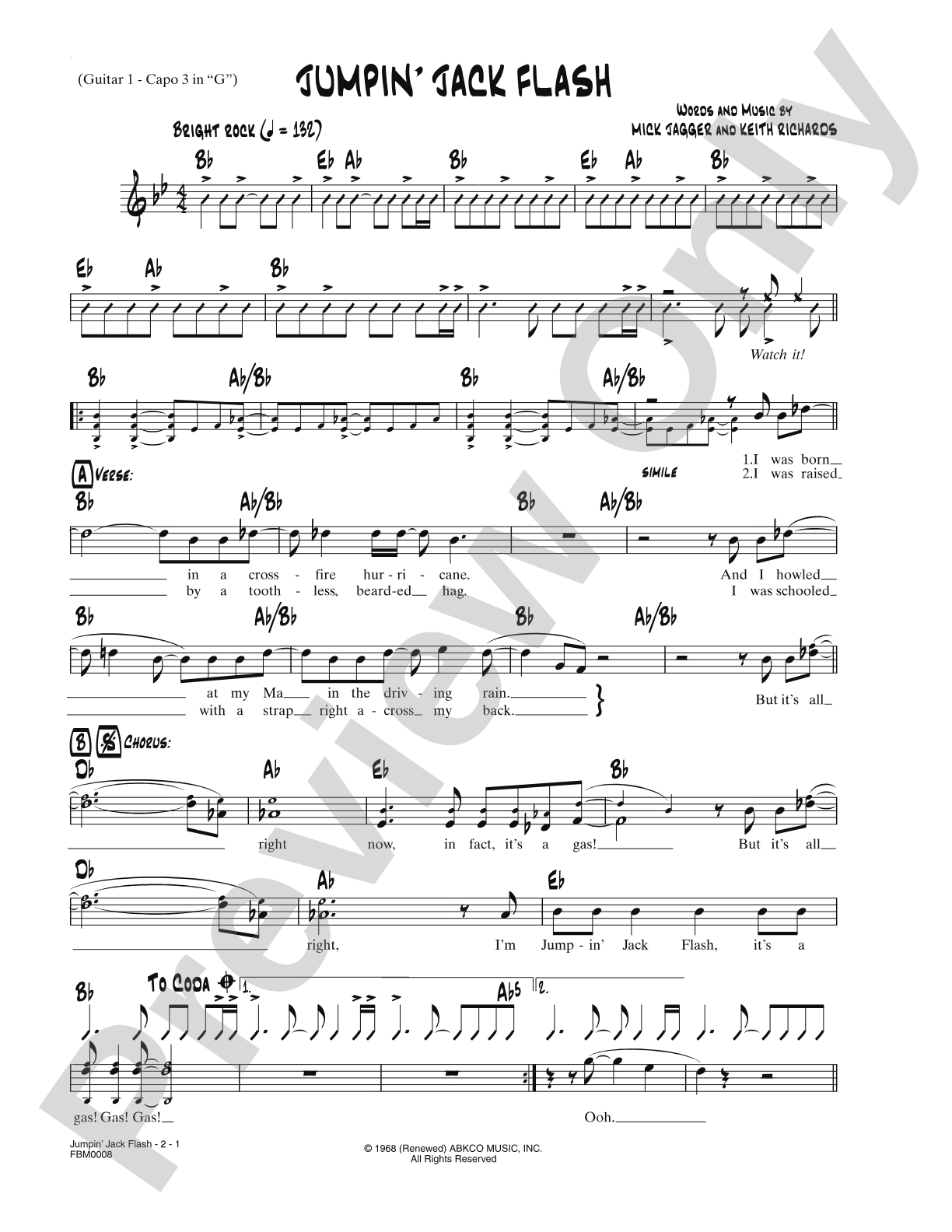 Jumpin' Jack Flash: Lead Sheet