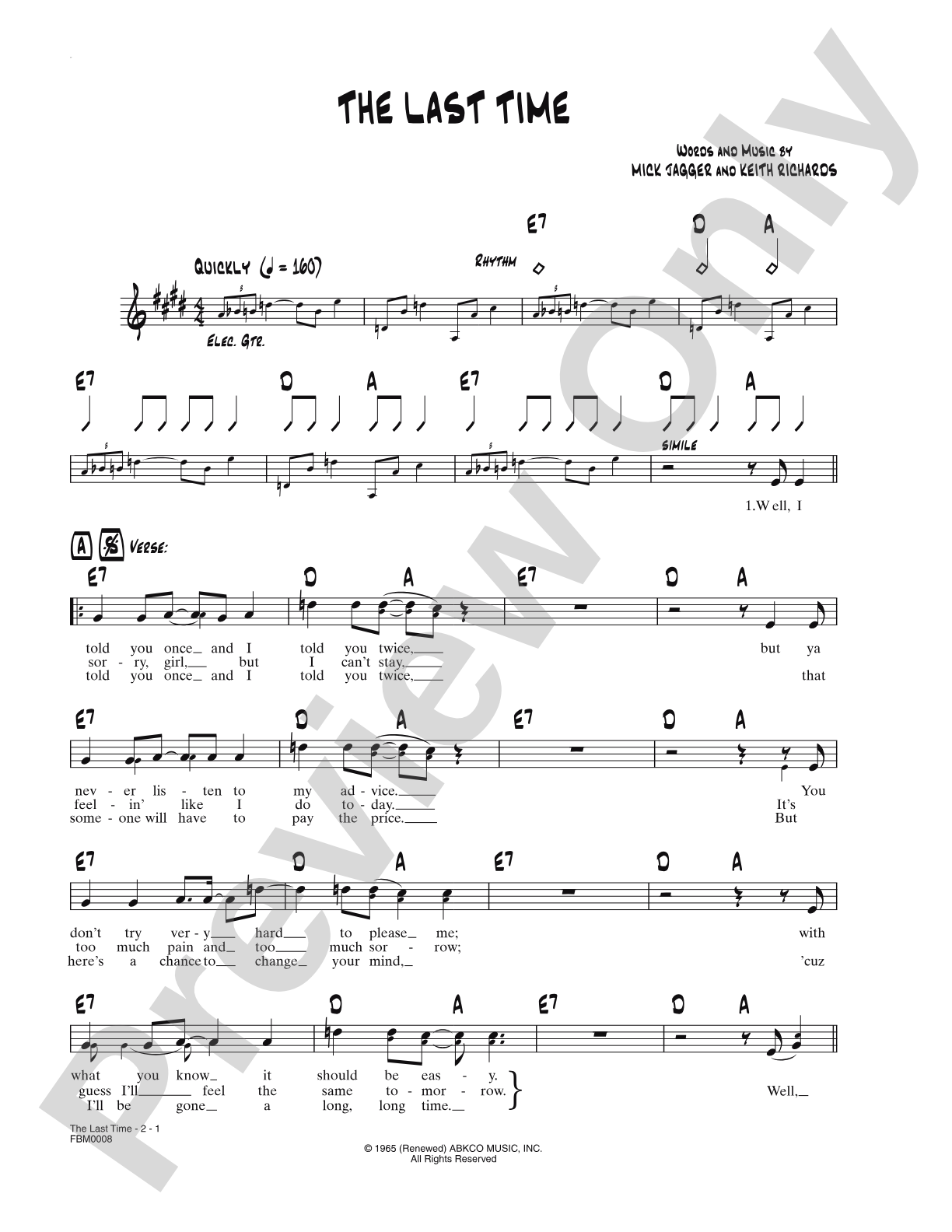 The Last Time: Lead Sheet