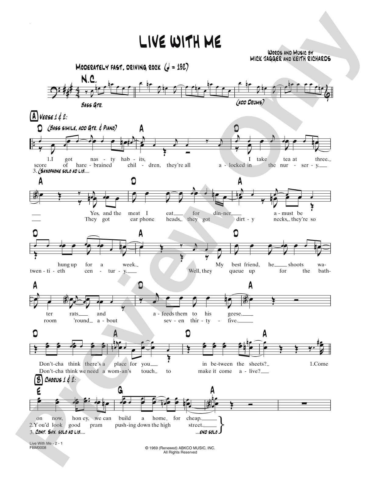 Live With Me: Lead Sheet