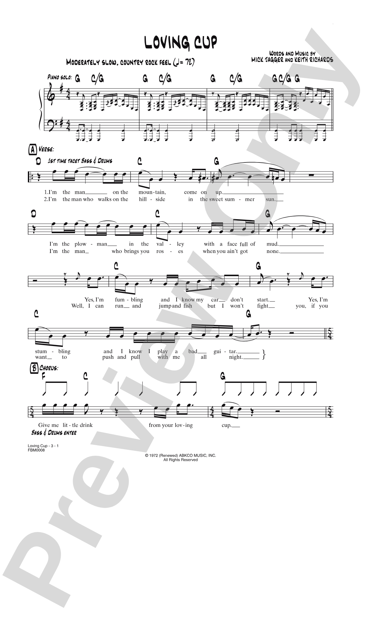 Loving Cup: Lead Sheet