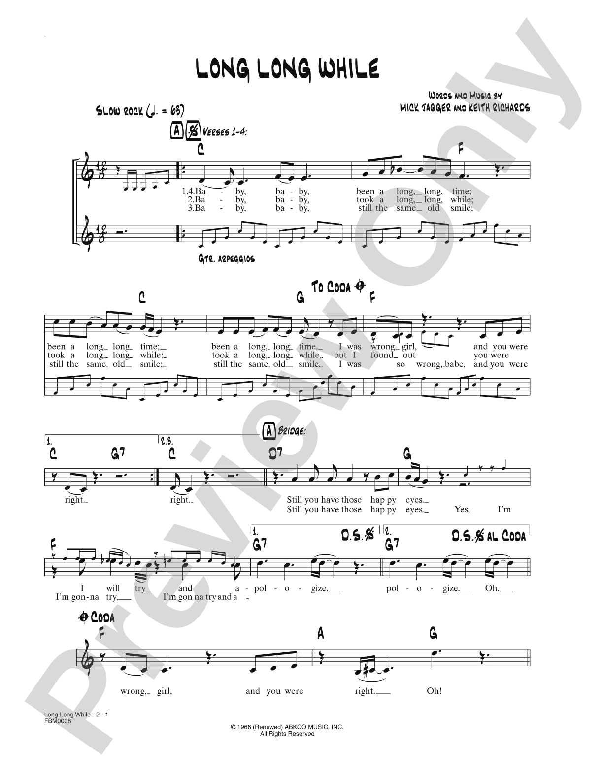 Long Long While: Lead Sheet