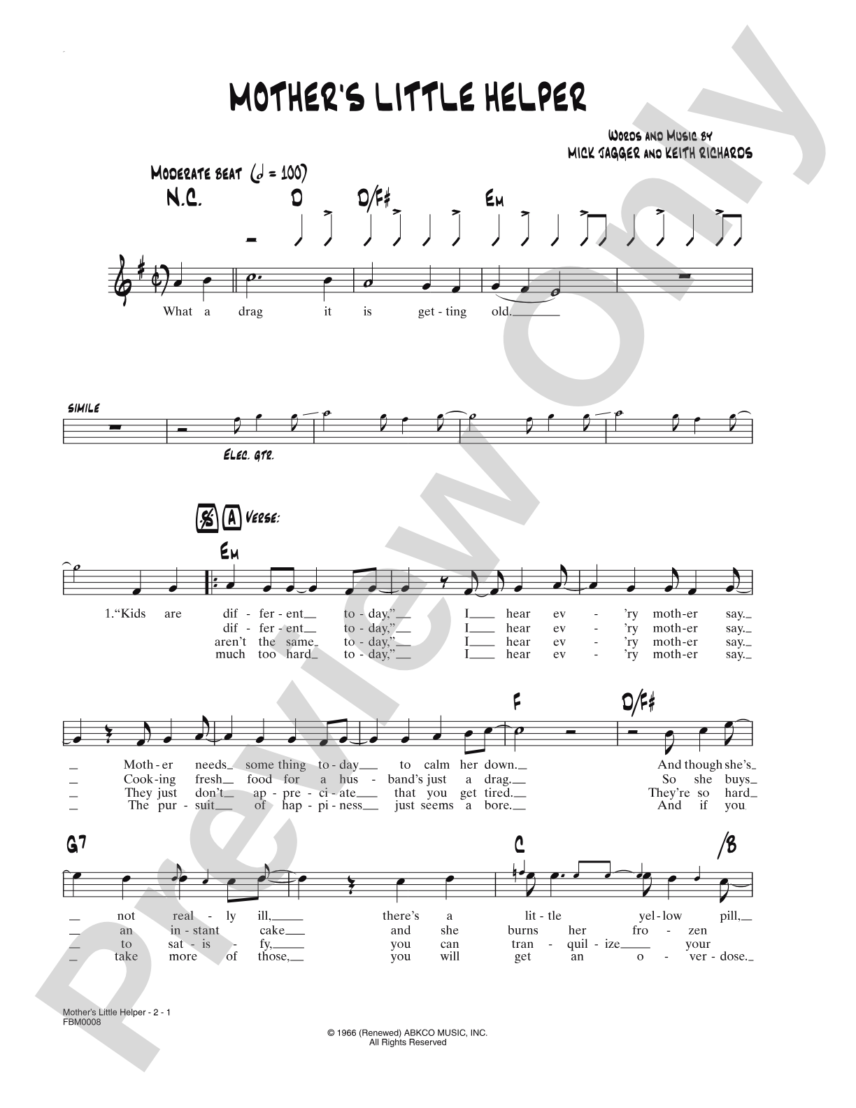 Mother's Little Helper: Lead Sheet