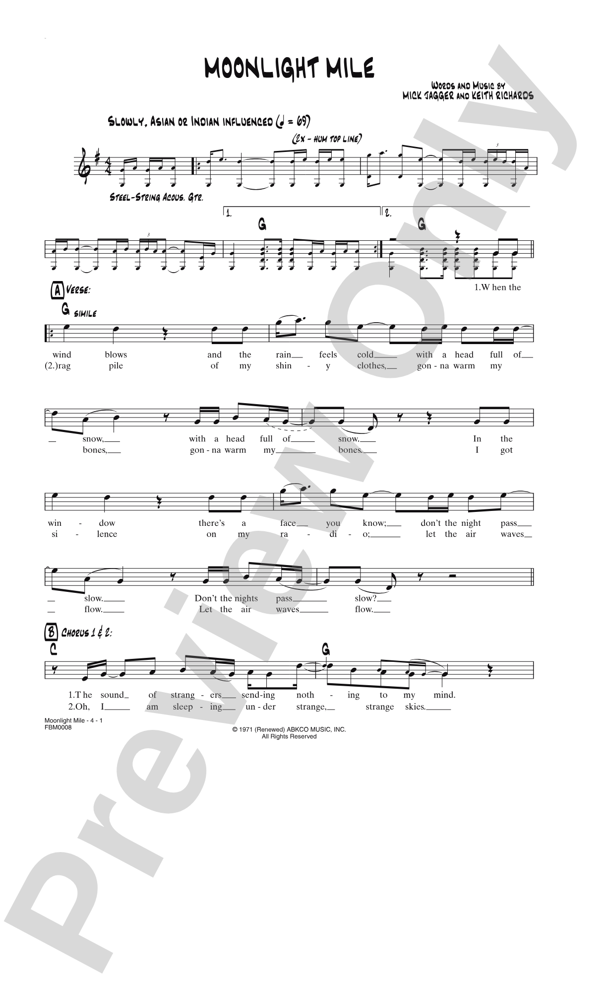 Moonlight Mile: Lead Sheet