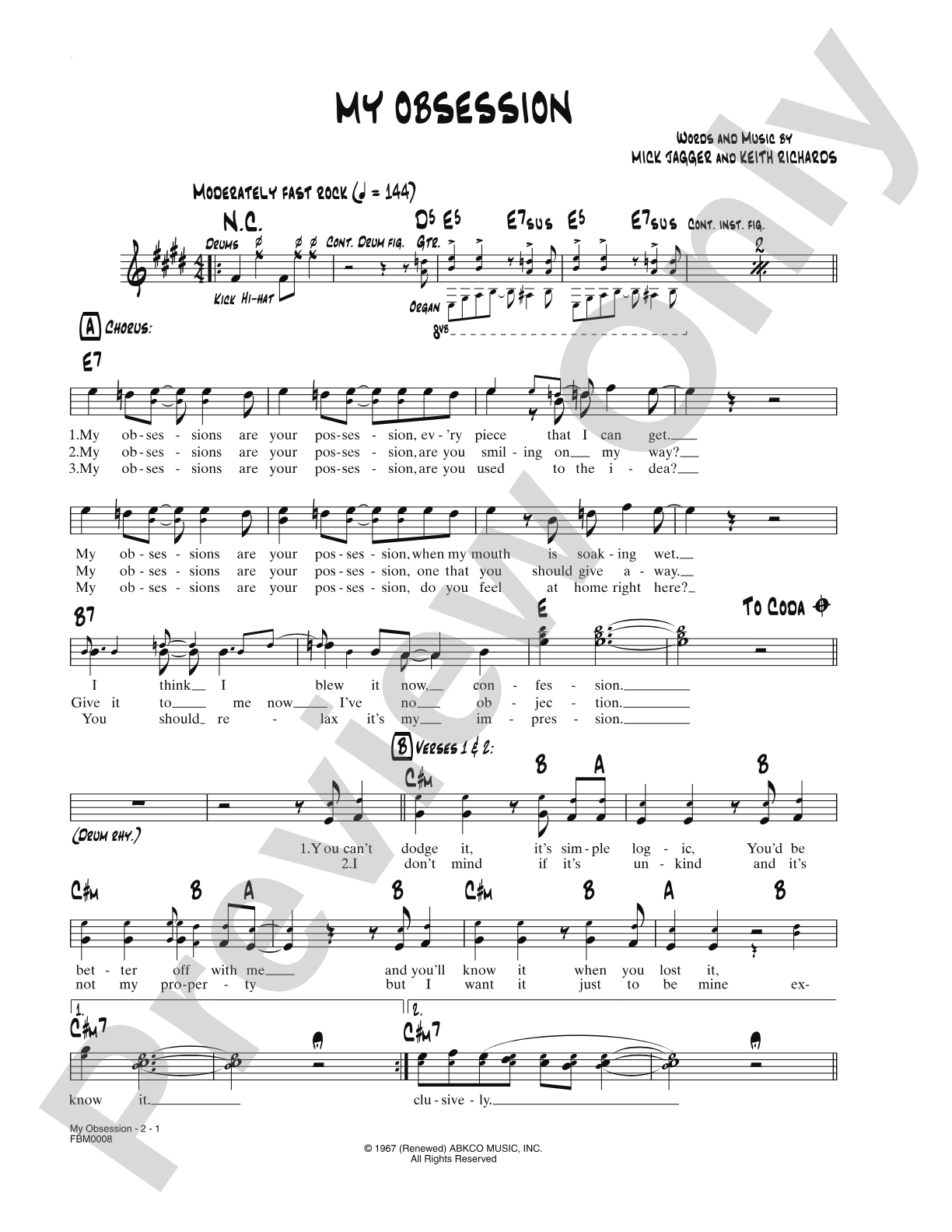 My Obsession: Lead Sheet