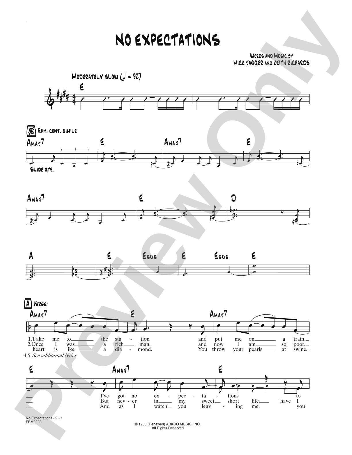 No Expectations: Lead Sheet