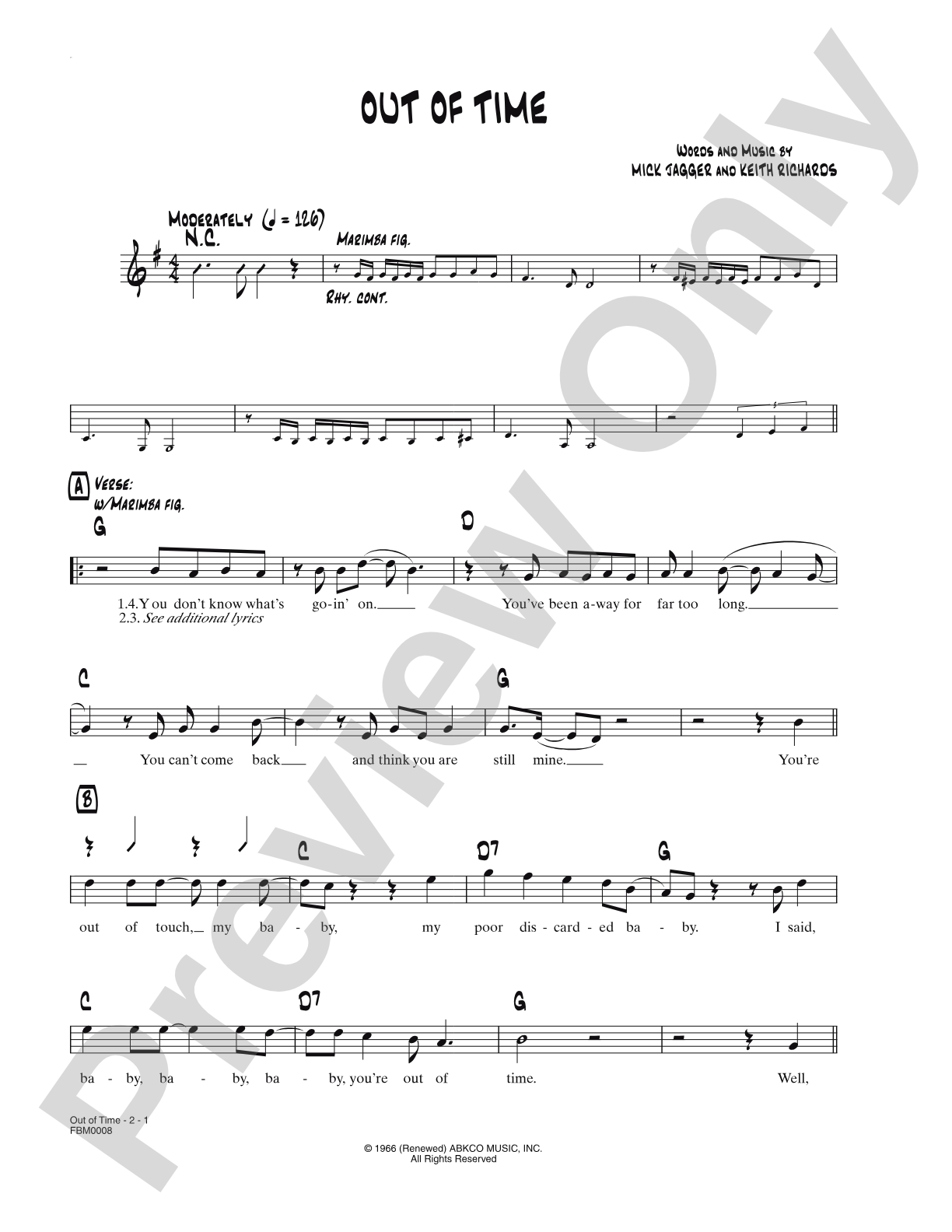 Out of Time: Lead Sheet