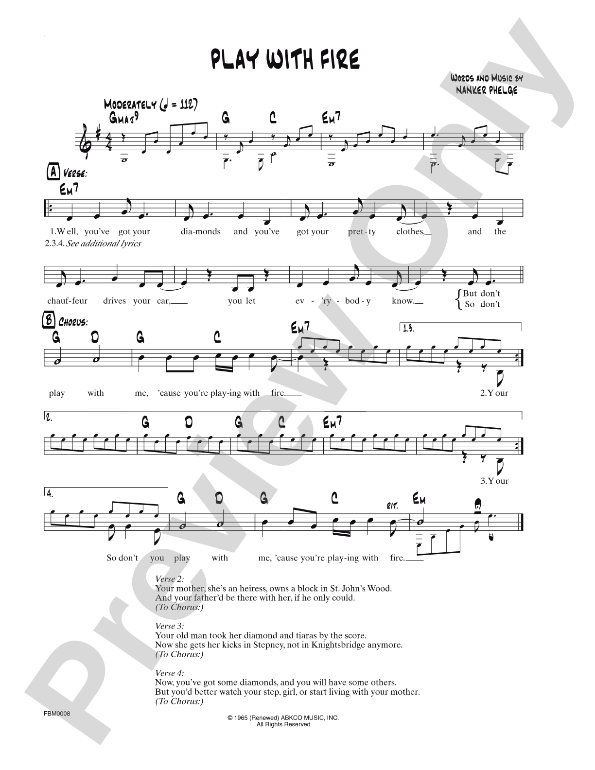 Play With Fire: Lead Sheet